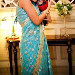 Blue Saree/Sari Brocade/Net